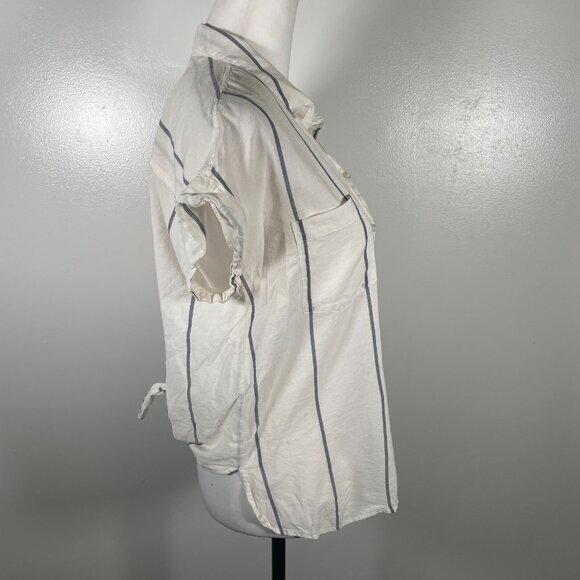 Lucky Brand Shirt Top Womens Small White Striped Cotton Collared Button Front - Picture 12 of 16